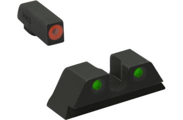 Image of Meprolight Highly Visible Day/Night Self-illuminated Sight Fixed Set, Glock 9/357SIG/40/45GAP, Front Green, Rear Green, Orange Notch, 0402243131