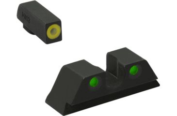 Image of Meprolight Highly Visible Day/Night Self-illuminated Sight Fixed Set, 9mm/357SIG/P226, Front Green, Rear Green, Yellow Notch, 0401103121
