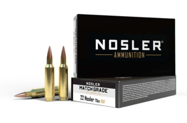 Nosler .22 Nosler Round Nose Flat 70 grain Brass Cased Rifle Ammunition, 20, BTHP