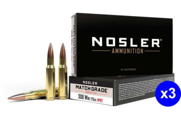 Image of Nosler .308 Winchester 175 Grain Custom Competition Brass Cased Centerfire Rifle Ammo, 60 Rounds