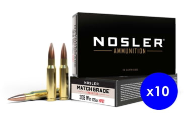 Image of Nosler, .308 Winchester, 175 grain, Custom Competition, Brass, Centerfire Rifle Ammo, 200 Rounds