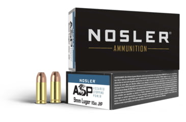 Image of Nosler ASP 9mm 115 Grain Jacketed Hollow Point ASP Brass Cased Pistol Ammo, 50 Rounds, 51017