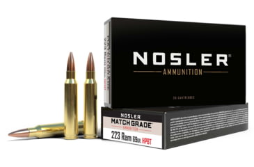 Nosler Match Grade .223 Remington 69 Grain Custom Competition Brass Cased Centerfire Rifle Ammunition, 20, BTHP