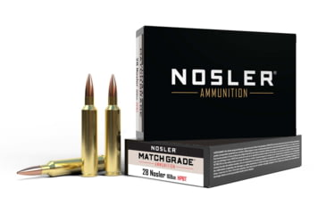 Nosler Match Grade .28 Nosler 168 Grain Custom Competition Brass Cased Centerfire Rifle Ammunition, 20, BTHP