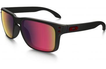 Image of Oakley Holbrook Sunglasses - Men's, Matte Black Frame, Red Idrium Lenses, OO9102-36