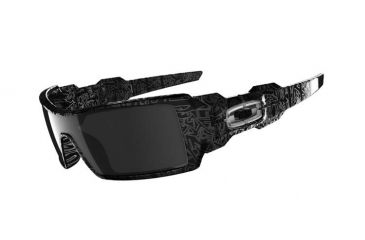 Image of Oakley Oil Rig Polished Black Frame w/ Silver Ghost Text Frame w/ Black Iridium Lenses Men's Sunglasses 24-058