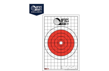 OpticsPlanet Exclusive EZ2C Targets Style 5, Bullseye with Grid Sight-In Target, 25 Pack, Red/Black/White, EZ2CS005