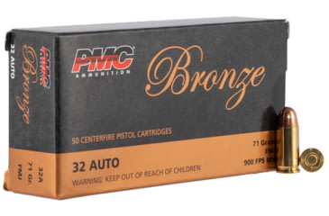 Image of PMC Ammunition Bronze .32 ACP 71 Grain Full Metal Jacket Brass Cased Pistol Ammo, 50 Rounds, 32A
