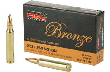 PMC Bronze .223 Remington 55 Grain FMJ Boat Tail Ammunition, 20, FMJBT