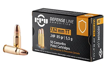 PPU PPD7T Defense 7.62x25mm Tokarev 85 Gr Jacketed Hollow Point (JHP) 50 Bx/ 10, 50, JHP