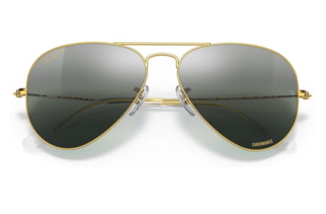 Image of Ray-Ban Aviator Large Metal RB3025 Sunglasses, Legend Gold Frame, Silver/Blue Chromance Lens, Polarized, 55, RB3025-9196G6-55