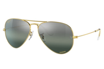 Image of Ray-Ban Aviator Large Metal RB3025 Sunglasses, Legend Gold Frame, Silver/Blue Chromance Lens, Polarized, 55, RB3025-9196G6-55