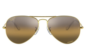 Image of Ray-Ban Aviator Large Metal RB3025 Sunglasses, Legend Gold Frame, Silver/Brown Chromance Lens, Polarized, 55, RB3025-9196G5-55