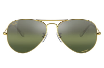 Image of Ray-Ban Aviator Large Metal RB3025 Sunglasses, Legend Gold Frame, Silver/Green Chromance Lens, Polarized, 55, RB3025-9196G4-55