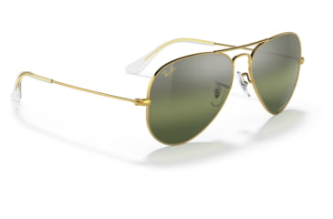 Image of Ray-Ban Aviator Large Metal RB3025 Sunglasses, Legend Gold Frame, Silver/Green Chromance Lens, Polarized, 55, RB3025-9196G4-55