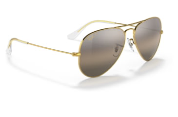 Image of Ray-Ban Aviator Large Metal RB3025 Sunglasses, Legend Gold Frame, Silver/Grey Chromance Lens, Polarized, 55, RB3025-9196G3-55