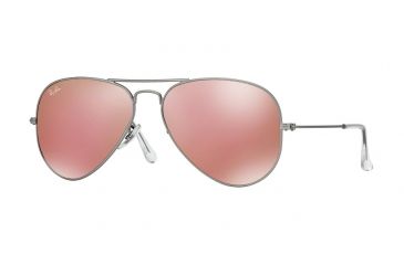 Image of Ray-Ban Aviator Large Metal Sunglasses RB3025 019/Z2-55 - Matte Silver Frame, Brown Mirror Pink Lenses