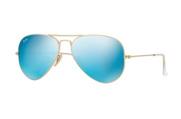 Image of Ray-Ban Aviator Large Metal Sunglasses RB3025 112/17-62 - Matte Gold Frame, Cry.green Mirror Multil.blue Lenses