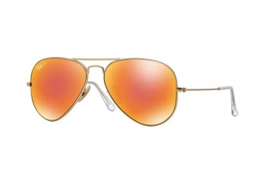 Image of Ray-Ban Aviator Large Metal Sunglasses RB3025 112/4D-58 - Matte Gold Frame, Brown Mirror Red Polar Lenses