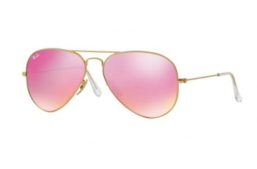 Image of Ray-Ban Aviator Large Metal Sunglasses RB3025 112/4T-58 - Matte Gold Frame, Green Mirror Fuxia Lenses