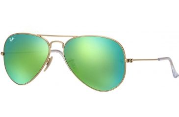 Image of Ray-Ban Aviator Large Metal Sunglasses RB3025 112/19-5514 - Matte Gold Frame, Crystal Green Multil Green Mirror Lenses