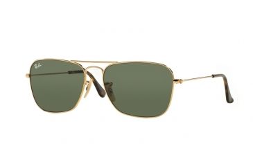 Image of Ray-Ban Caravan Sunglasses RB3136 181-55 - Gold Frame, Dark Green Lenses