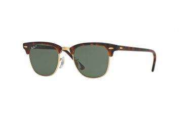Image of Ray-Ban Clubmaster Sunglasses RB3016 990/58-49 - Red Havana Frame, Crystal Green Polarized Lenses