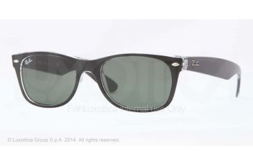 Image of Ray-Ban New Wayfarer Sunglasses RB2132 6052-52 - Top Black On Trasparent Frame, Green Lenses