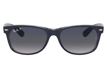 Image of Ray-Ban RB2132 New Wayfarer Sunglasses, Matte Blue On Transparent Blue Frame, Blue Gradient Lens, Polarized, 55, RB2132-660778-55