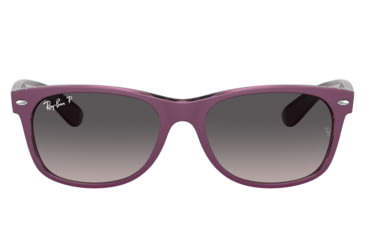 Image of Ray-Ban RB2132 New Wayfarer Sunglasses, Matte Violet On Transparent Violet Frame, Grey Gradient Lens, Polarized, 52, RB2132-6606M3-52