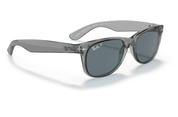 Image of Ray-Ban RB2132 New Wayfarer Sunglasses, Transparent Grey Frame, Dark Blue Lens, Polarized, 52, RB2132-64503R-52