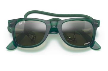 Image of Ray-Ban RB2140 Original Wayfarer Sunglasses, Transparent Green Frame, Silver/Green Chromance Lens, Polarized, 50, RB2140-6615G4-50