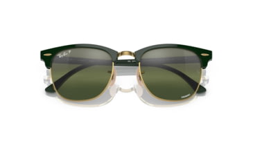 Image of Ray-Ban RB3016 Clubmaster Sunglasses, Green On Arista Frame, Dark Green Mirror Polarized Lens, 49, RB3016-1368G4-49