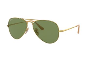Image of Ray-Ban RB3689 Aviator Sunglasses - Men's, Gold, 58mm, Green Classic G-15 Lens, RB3689-9064O9-58
