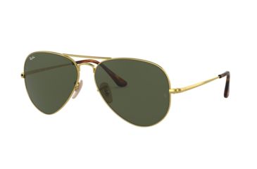 Image of Ray-Ban RB3689 Aviator Sunglasses - Men's, Gold, 55mm,  Green Classic G-15 Lens, RB3689-914731-55