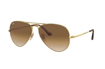 Image of Ray-Ban RB3689 Aviator Sunglasses - Men's, Gold, 55mm, Light Brown Gradient Lens, RB3689-914751-55