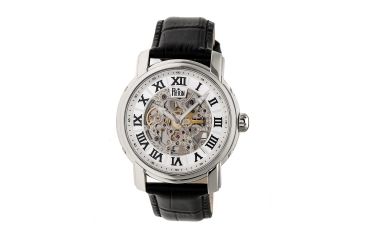 Image of Reign Kahn Automatic Skeleton Dial Leather-Band Watch, Silver REIRN4303