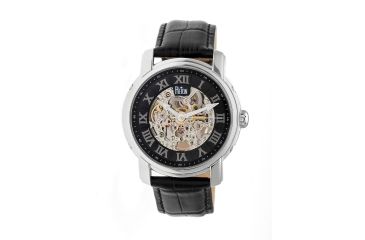 Image of Reign Kahn Automatic Skeleton Dial Leather-Band Watch, Black REIRN4304