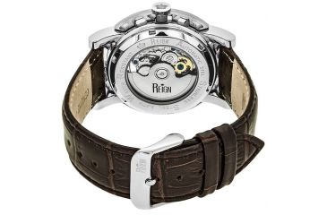 Image of Reign Mens Stavros Automatic Skeleton Dial Crocodile-Embossed Leather Strap Watch Silver Bezel, Silver/Circle-shaped Case, Dark Brown/analog Dial, Silver Hands REIRN3701