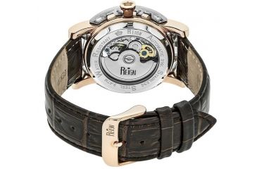 Image of Reign Mens Stavros Automatic Skeleton Dial Crocodile-Embossed Leather Strap Watch Silver Bezel, Rose Gold/Circle-shaped Case, White/analog Dial, Rose Gold Hands REIRN3703