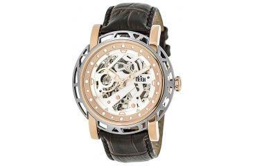 Image of Reign Mens Stavros Automatic Skeleton Dial Crocodile-Embossed Leather Strap Watch Silver Bezel, Rose Gold/Circle-shaped Case, White/analog Dial, Rose Gold Hands REIRN3703