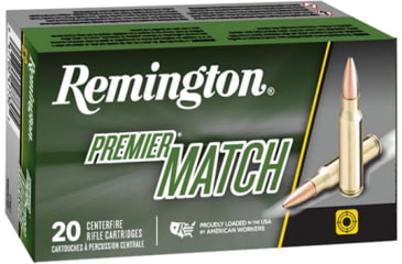 Remington Premier Match .223 Remington 52 Grain Boat Tail Hollow Point Brass Cased Centerfire Rifle Ammunition, 20, BTHP