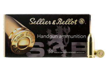 Sellier & Bellot Handgun 9mm Luger 115 Grain Full Metal Jacket (FMJ) Brass Cased Centerfire Pistol Ammunition, 50, FMJ