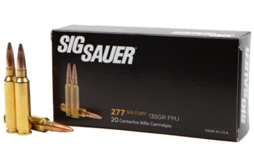 SIG SAUER .277 Fury 135 Grain Full Matel Jacket Elite Match Grade Brass Cased Centerfire Rifle Ammunition, 20, FMJ