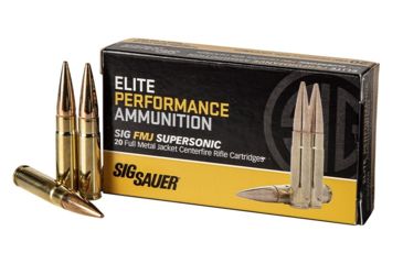 Image of SIG SAUER Elite Ball Rifle Ammunition, .300 AAC Blackout, 125 grain, Full Metal Jacket, 20 Rounds/ Box, Brass, E300B1-20