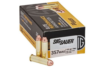 Image of SIG SAUER Elite Performance .357 Magnum 125 grain Full Metal Jacket Brass Cased Centerfire Pistol Ammo, 50 Rounds, E357MB-50