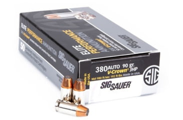 Image of SIG SAUER V-Crown .380 ACP 90 Grain Jacketed Hollow Point Brass Cased Centerfire Pistol Ammo, 50 Rounds, E380A1-50