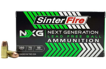 SinterFire NXG Lead Free Ball 380 Auto 75 Grain Brass Cased Pistol Ammunition, 50