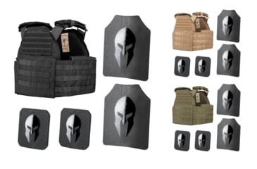 Image of Spartan Armor Systems Spartan Omega AR500 Body Armor and Sentinel Plate Carrier Package, Black, Coyote Brown, SparTan Green