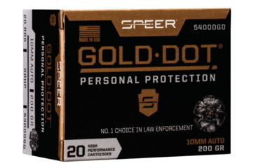Speer Gold Dot 10mm Auto 200 Grain Gold Dot Hollow Point Centerfire Pistol Ammunition, 20, JHP